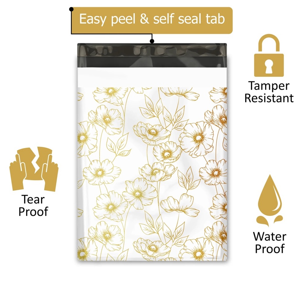 Gold Peonies Poly Mailer’s 10x13 Pack of 25 - Picture 3 of 11